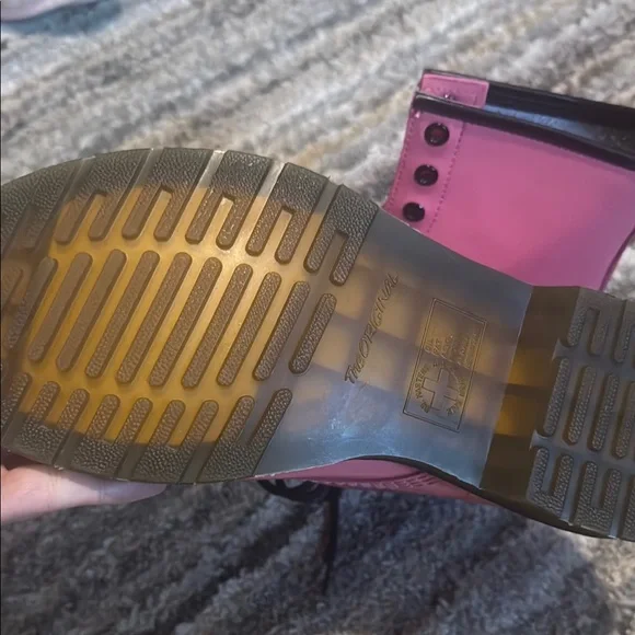Dr. Martens Pink Combat Boots with Glossy Finish - Picture 2 of 3